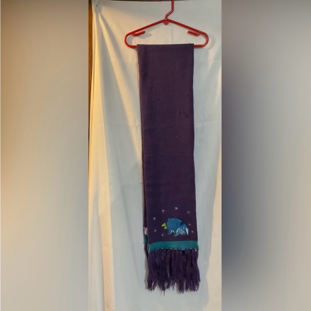 Disney:Purple winter Eeyore scraf with yarn fringe on both ends for adults /kids